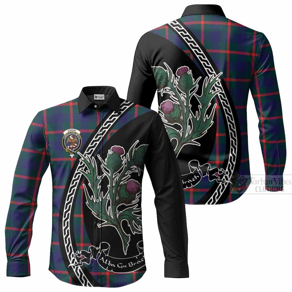 Agnew Family Crest Tartan Long Sleeve Button Shirts Alba Thistle Inspired - Tartan Vibes Clothing