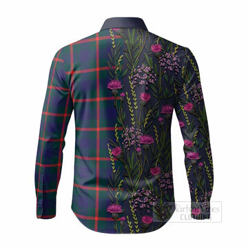 Agnew Family Crest Tartan Long Sleeve Button Shirts Scottish Thistle Flower Pattern Half Style
