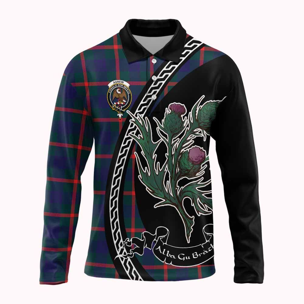 Agnew Family Crest Tartan Long Sleeve Polo Shirt Alba Thistle Inspired - Tartan Vibes Clothing