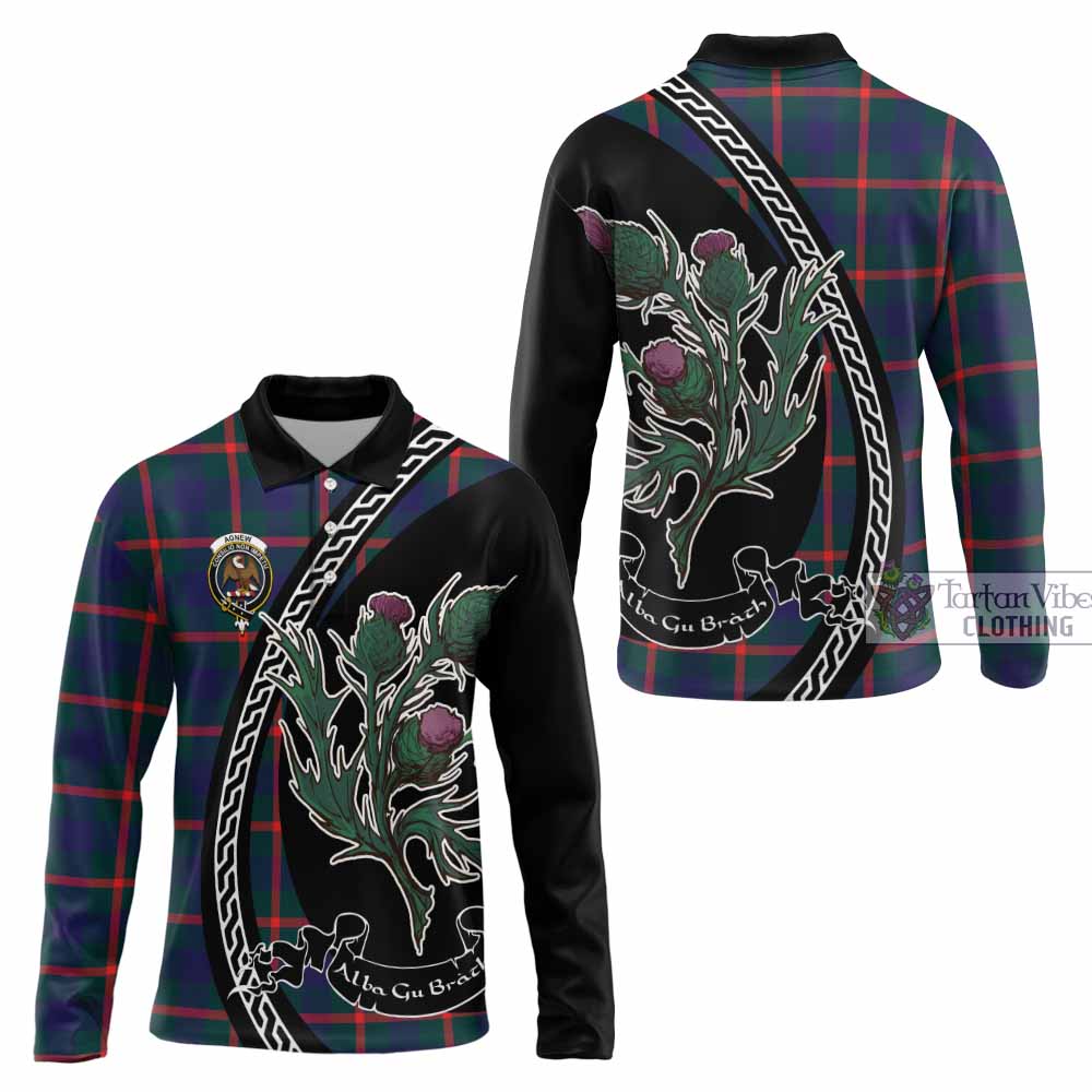 Agnew Family Crest Tartan Long Sleeve Polo Shirt Alba Thistle Inspired - Tartan Vibes Clothing