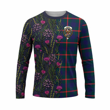 Agnew Family Crest Tartan Long Sleeve T-Shirt Scottish Thistle Flower Pattern Half Style - Tartan Vibes Clothing