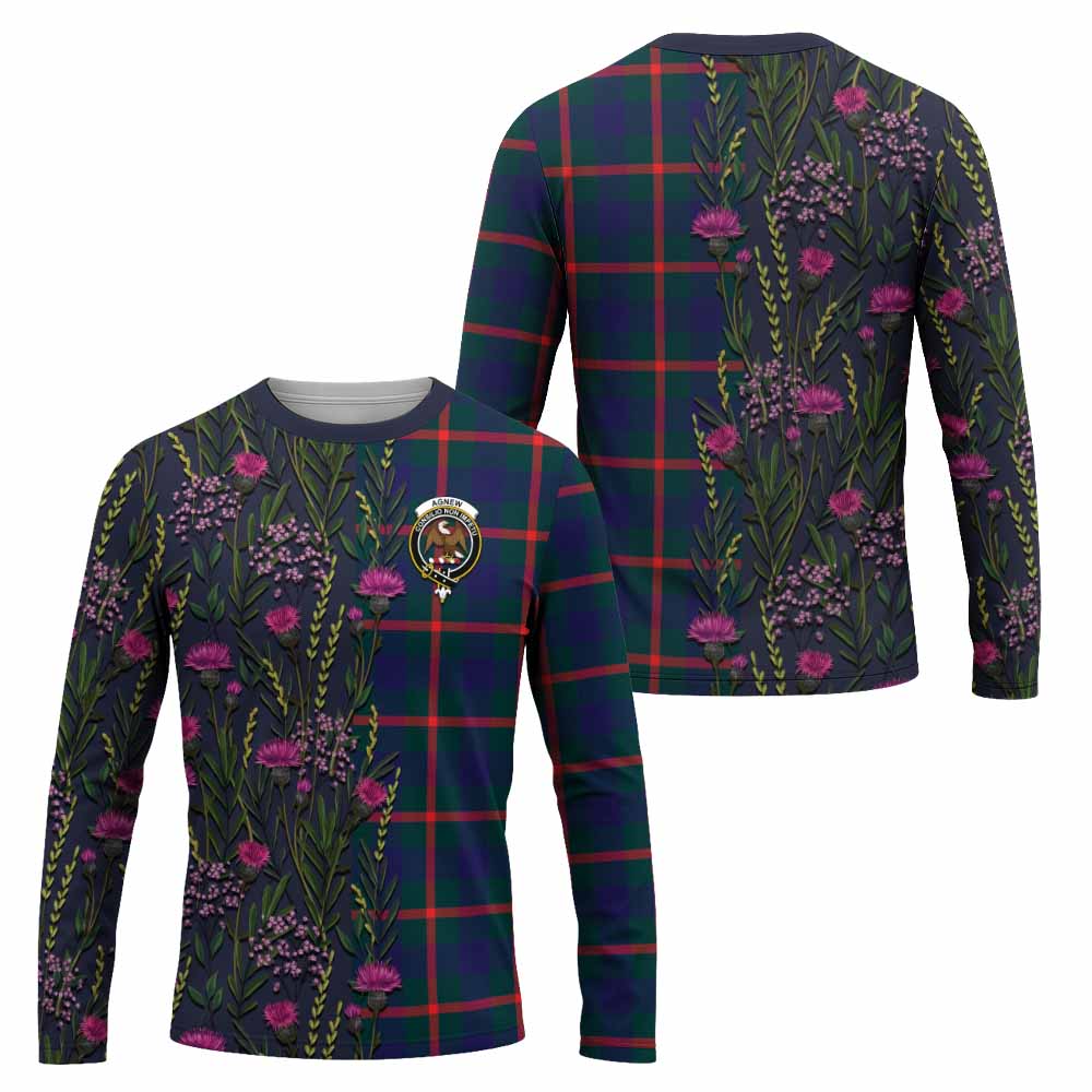 Agnew Family Crest Tartan Long Sleeve T-Shirt Scottish Thistle Flower Pattern Half Style - Tartan Vibes Clothing