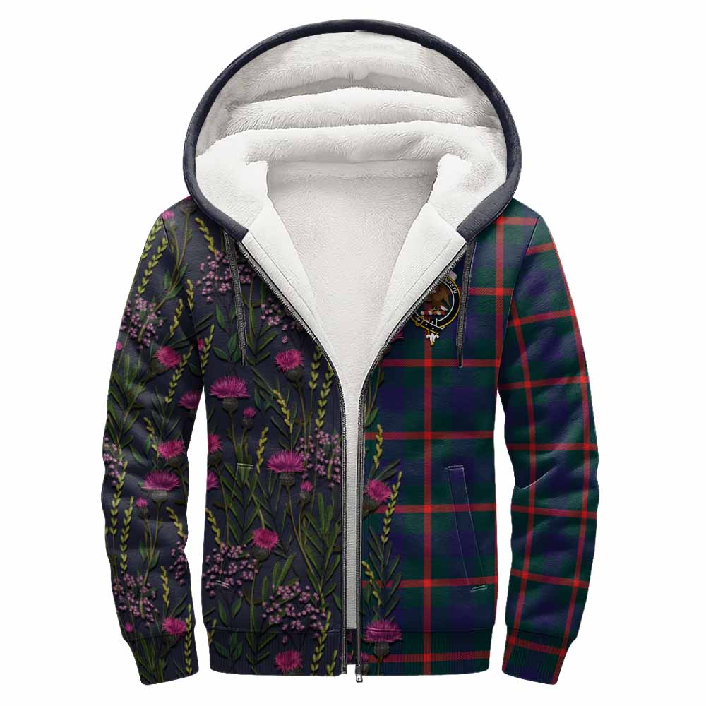 Agnew Family Crest Tartan Sherpa Hoodie Scottish Thistle Flower Pattern Half Style - Tartan Vibes Clothing