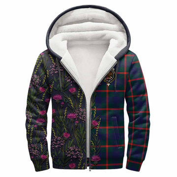 Agnew Family Crest Tartan Sherpa Hoodie Scottish Thistle Flower Pattern Half Style