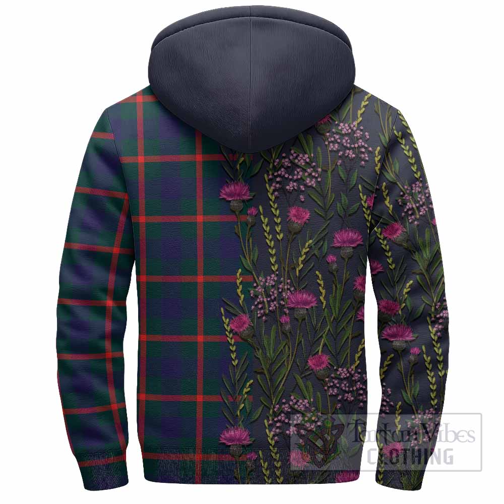 Agnew Family Crest Tartan Sherpa Hoodie Scottish Thistle Flower Pattern Half Style - Tartan Vibes Clothing