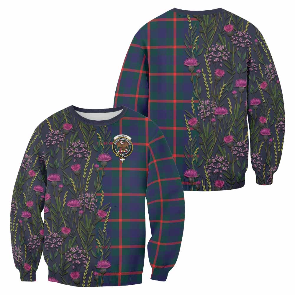 Agnew Family Crest Tartan Sweatshirt Scottish Thistle Flower Pattern Half Style - Tartan Vibes Clothing