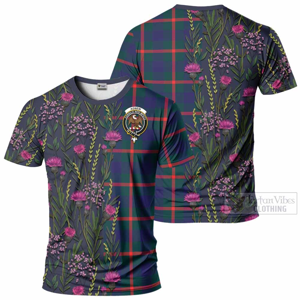 Agnew Family Crest Tartan T-Shirt Scottish Thistle Flower Pattern Half Style - Tartan Vibes Clothing