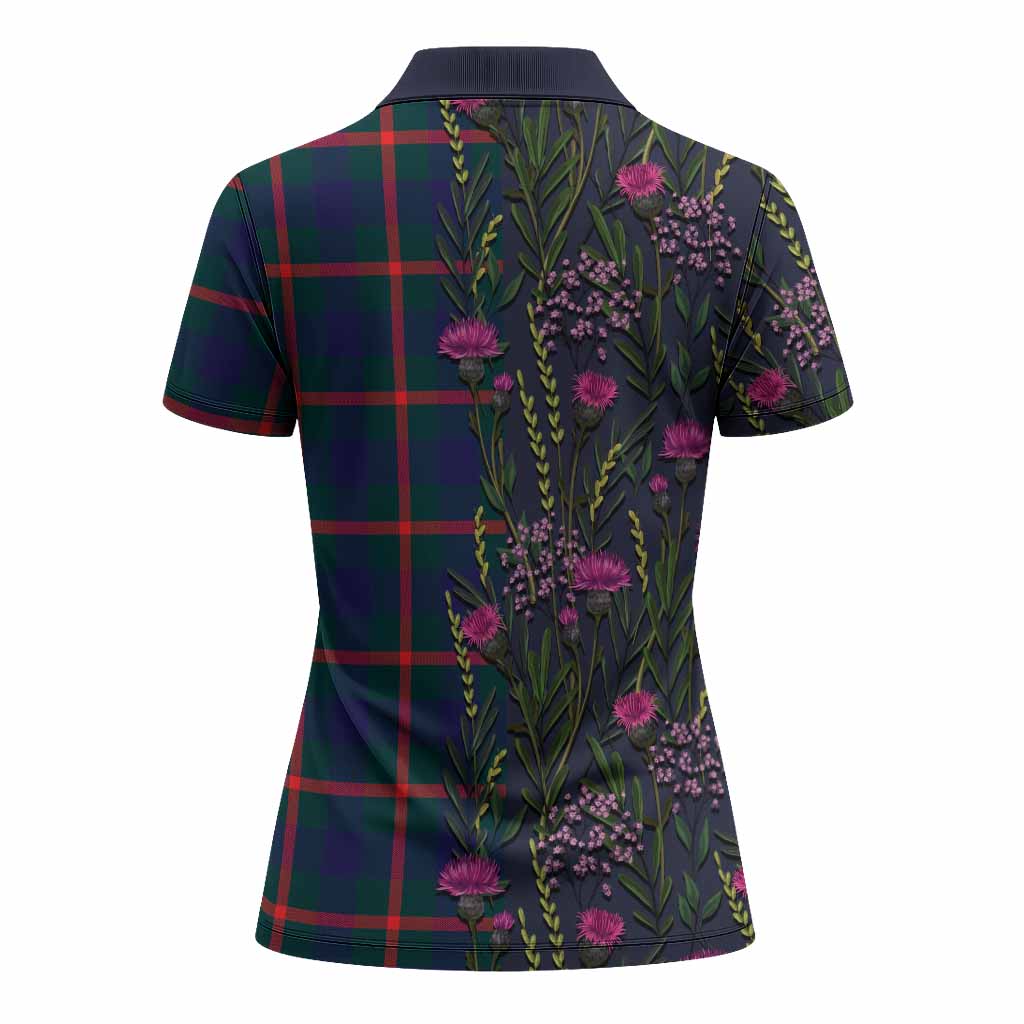 Agnew Family Crest Tartan Women Polo Shirt Scottish Thistle Flower Pattern Half Style - Tartan Vibes Clothing