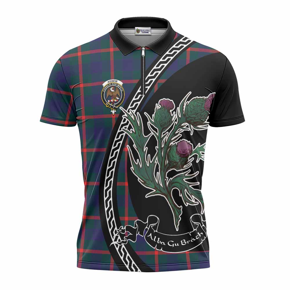 Agnew Family Crest Tartan Zipper Polo Shirt Alba Thistle Inspired - Tartan Vibes Clothing