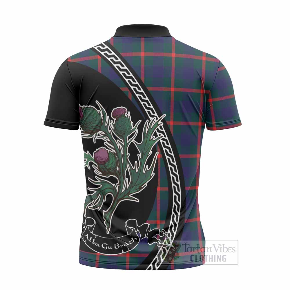 Agnew Family Crest Tartan Zipper Polo Shirt Alba Thistle Inspired - Tartan Vibes Clothing