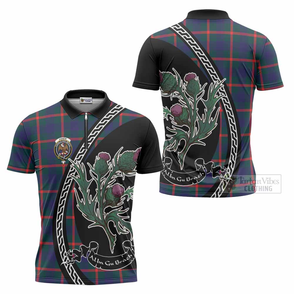Agnew Family Crest Tartan Zipper Polo Shirt Alba Thistle Inspired - Tartan Vibes Clothing