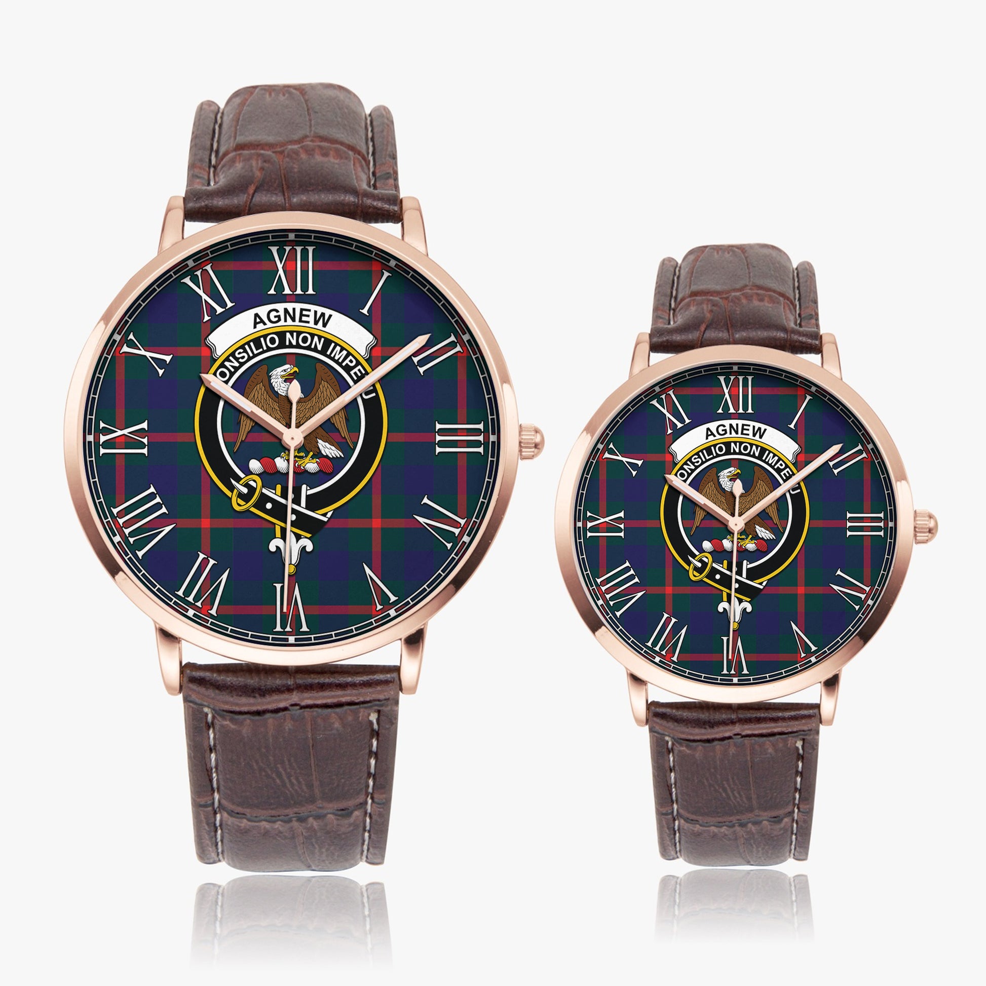 Agnew Modern Tartan Family Crest Leather Strap Quartz Watch - Tartanvibesclothing