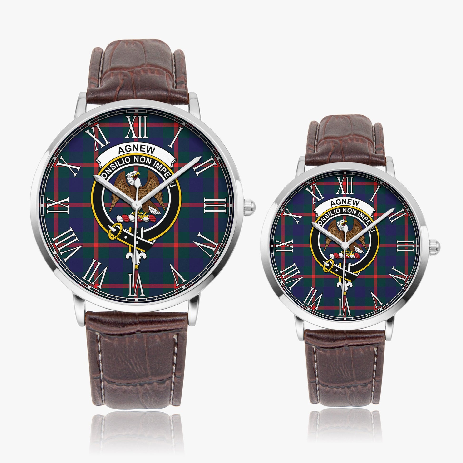 Agnew Modern Tartan Family Crest Leather Strap Quartz Watch - Tartanvibesclothing