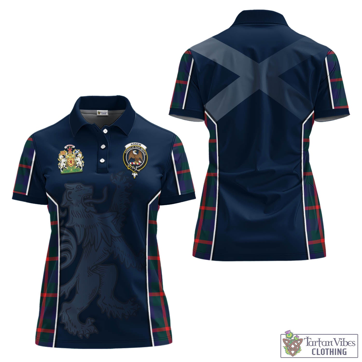 Tartan Vibes Clothing Agnew Modern Tartan Women's Polo Shirt with Family Crest and Lion Rampant Vibes Sport Style