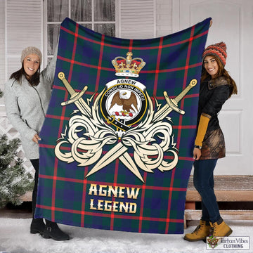 Agnew Modern Tartan Blanket with Clan Crest and the Golden Sword of Courageous Legacy
