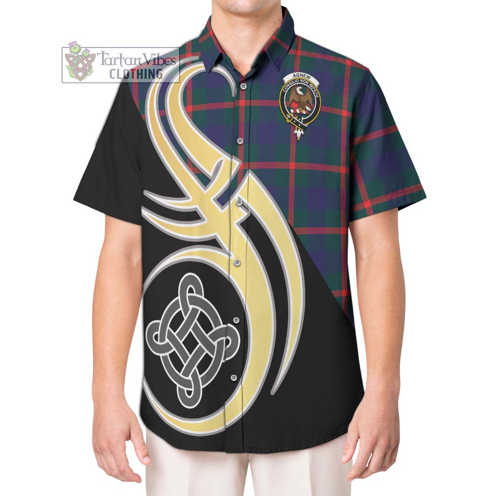 Agnew Tartan Short Sleeve Button Shirt with Family Crest and Celtic Symbol Style Kid - Tartan Vibes Clothing