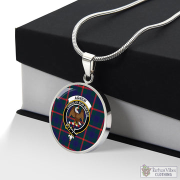 Agnew Modern Tartan Circle Necklace with Family Crest