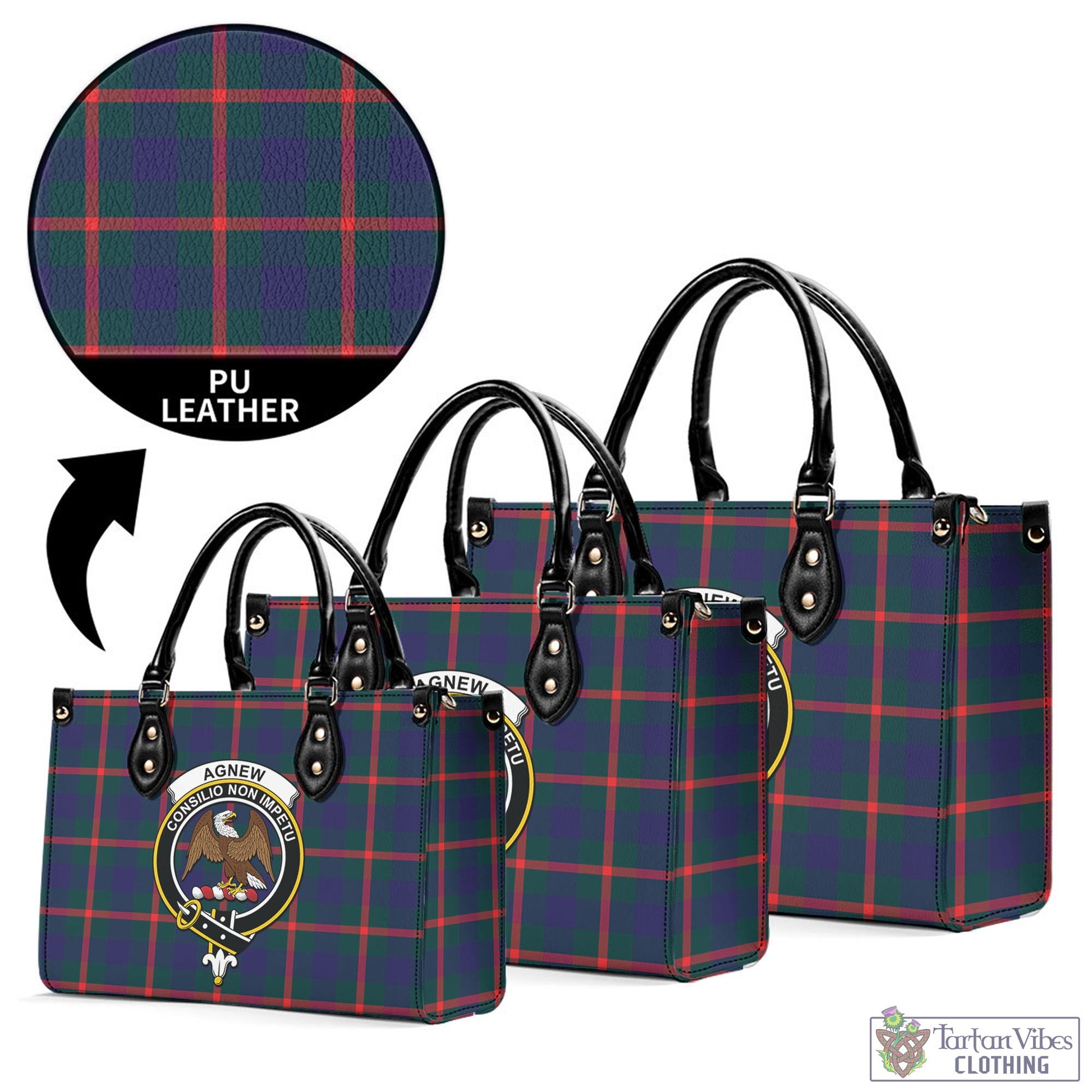 Tartan Vibes Clothing Agnew Modern Tartan Luxury Leather Handbags with Family Crest