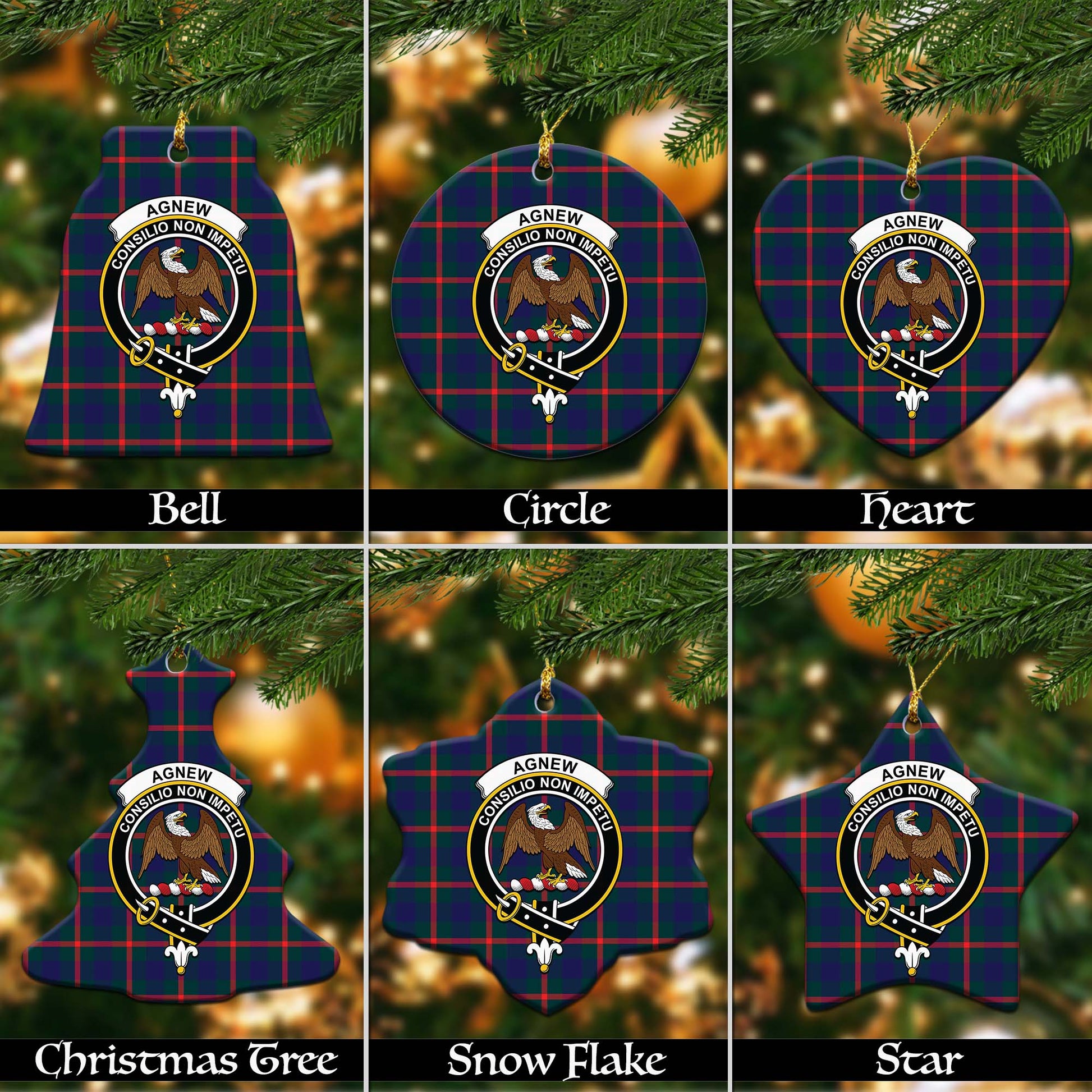 Agnew Modern Tartan Christmas Ornaments with Family Crest - Tartanvibesclothing