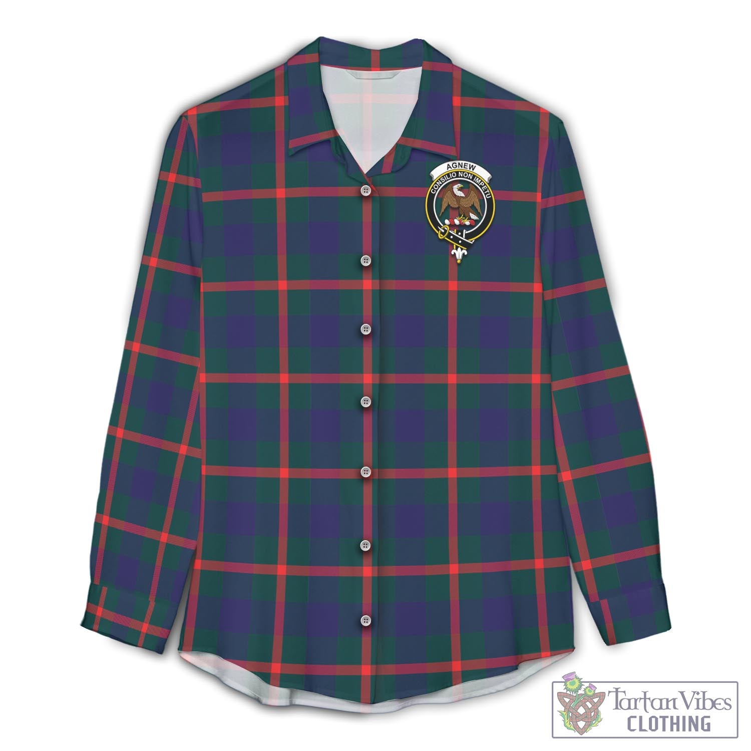 Tartan Vibes Clothing Agnew Modern Tartan Womens Casual Shirt with Family Crest