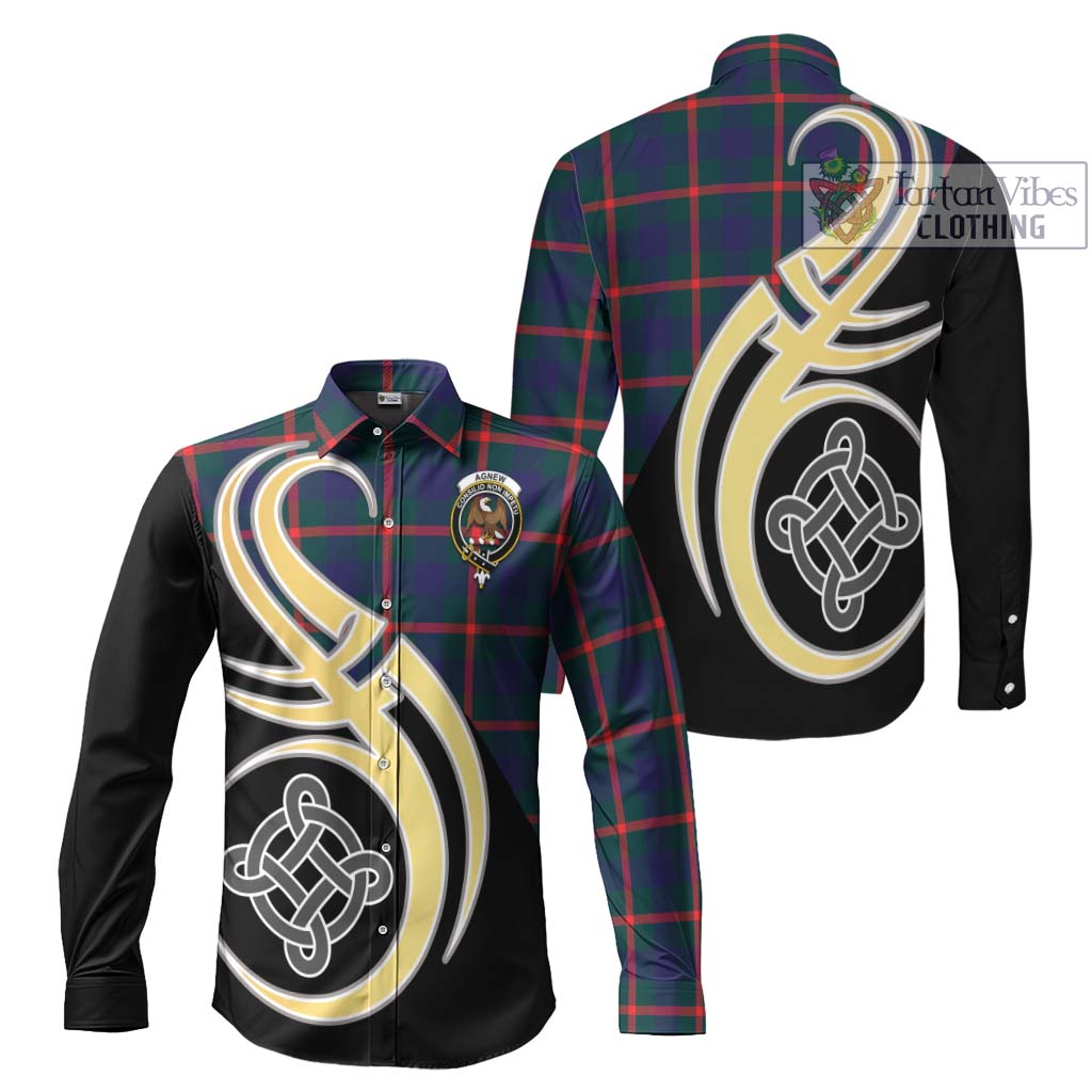Agnew Tartan Long Sleeve Button Shirt with Family Crest and Celtic Symbol Style Men's Shirt S - Tartan Vibes Clothing
