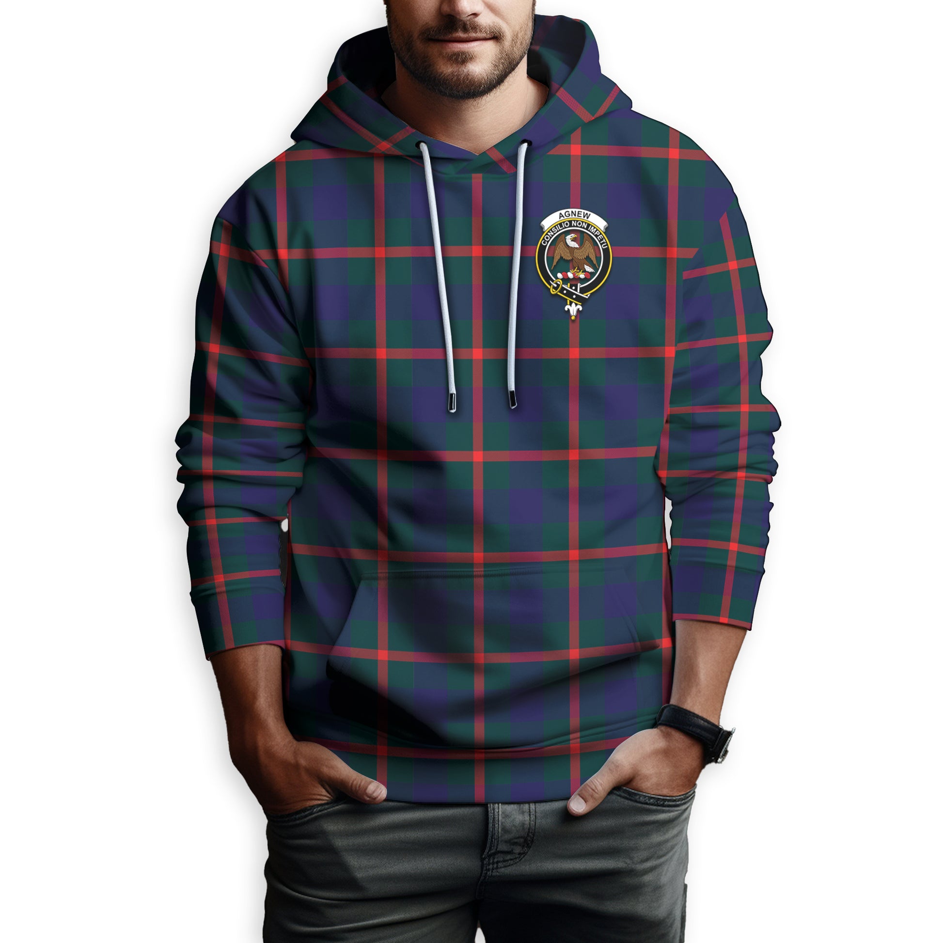 Agnew Modern Tartan Hoodie with Family Crest - Tartanvibesclothing