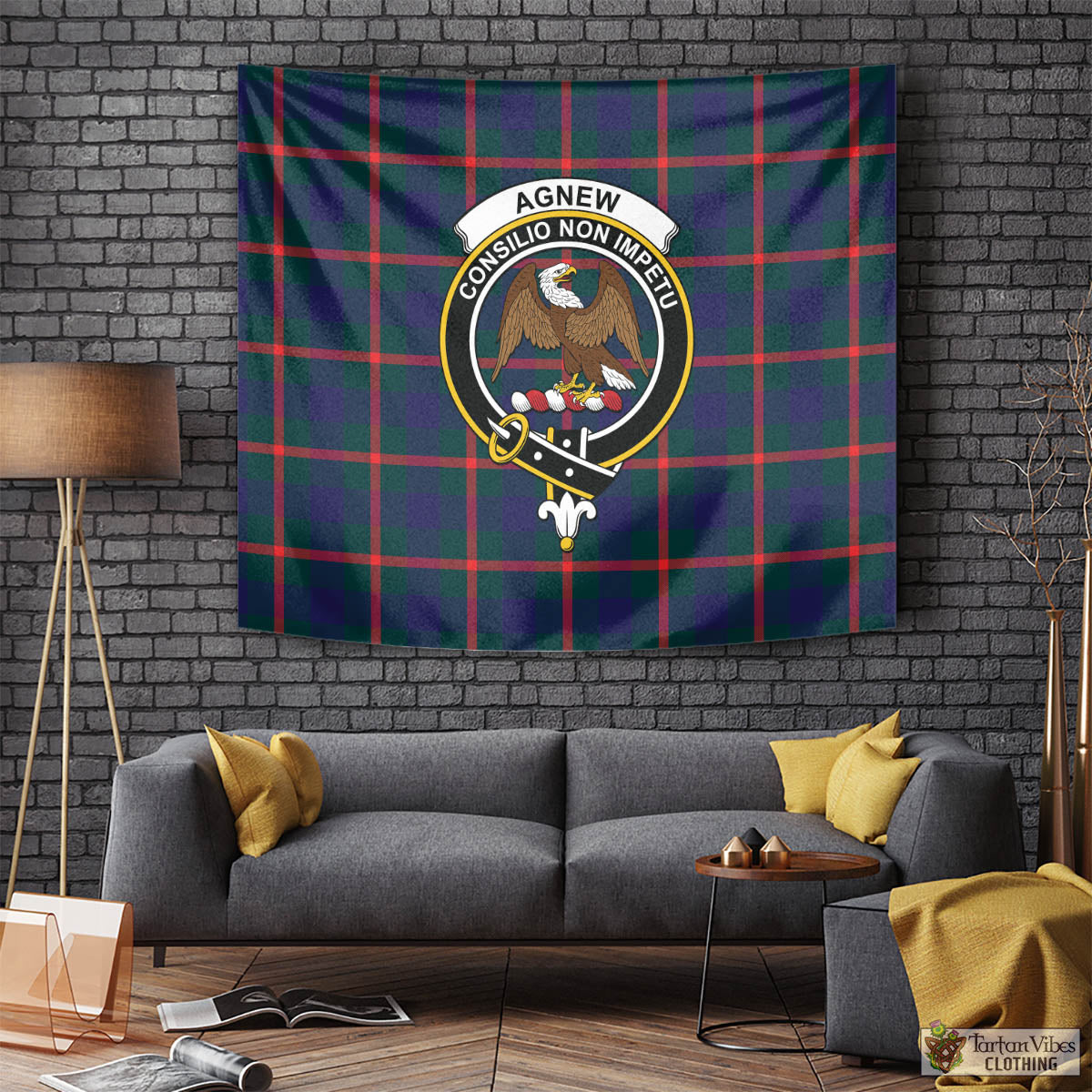 Tartan Vibes Clothing Agnew Modern Tartan Tapestry Wall Hanging and Home Decor for Room with Family Crest