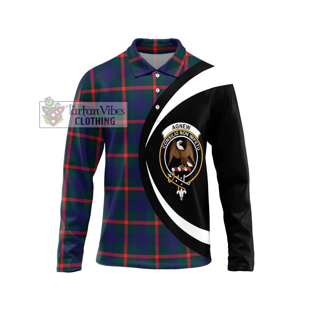 Agnew Tartan Long Sleeve Polo Shirt with Family Crest Circle Style Unisex - Tartan Vibes Clothing