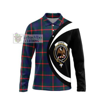 Agnew Tartan Long Sleeve Polo Shirt with Family Crest Circle Style Unisex - Tartan Vibes Clothing