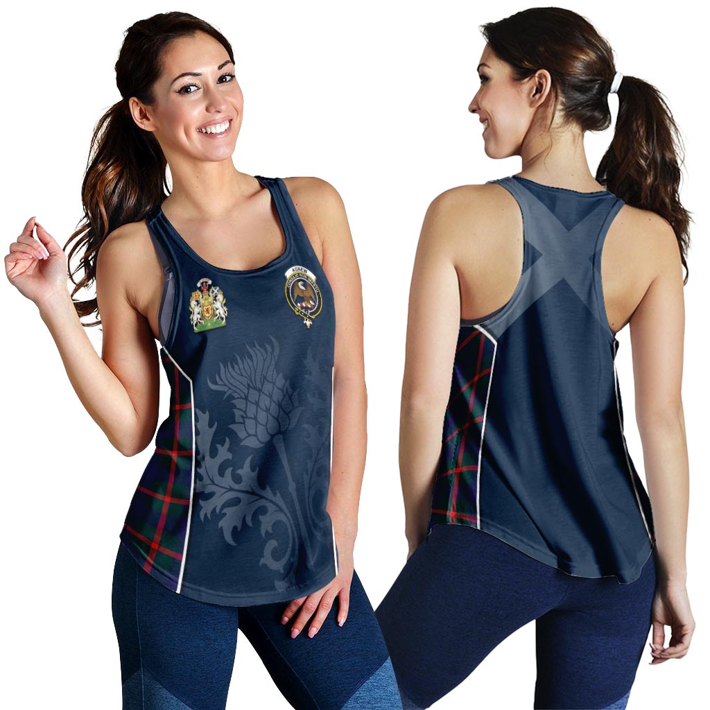 Tartan Vibes Clothing Agnew Modern Tartan Women's Racerback Tanks with Family Crest and Scottish Thistle Vibes Sport Style