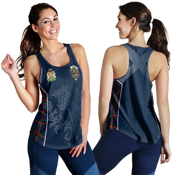Agnew Modern Tartan Women's Racerback Tanks with Family Crest and Scottish Thistle Vibes Sport Style