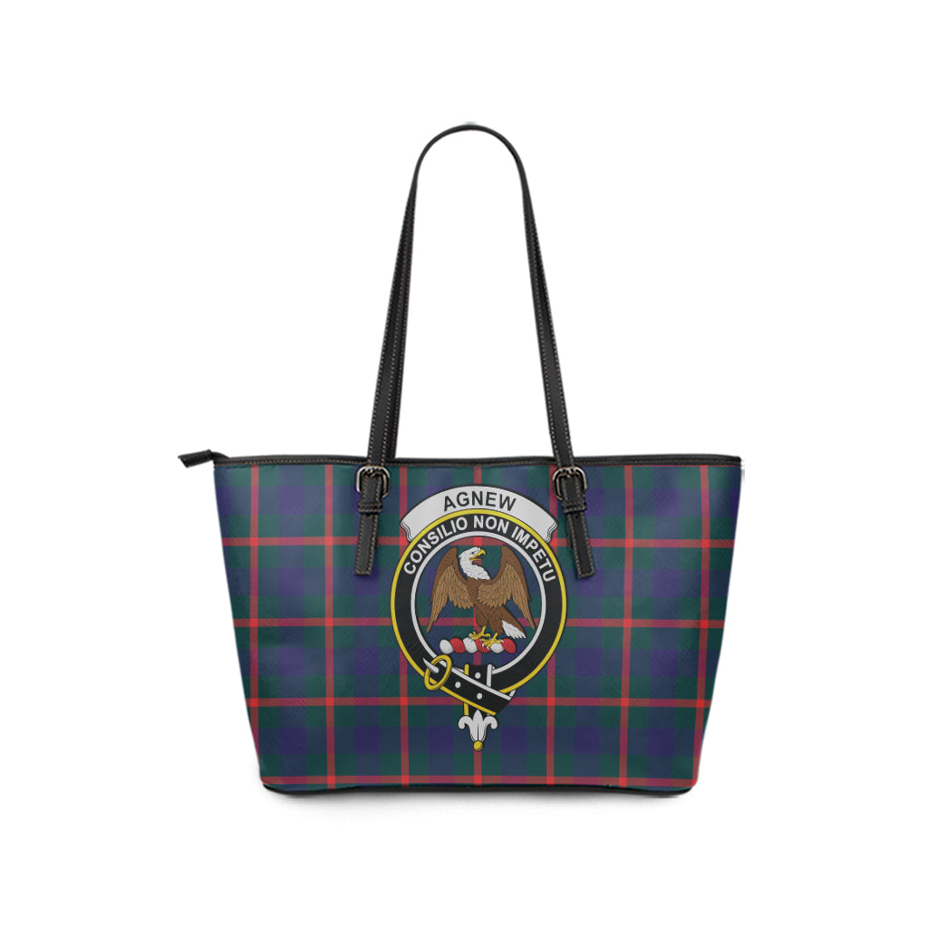 Agnew Modern Tartan Leather Tote Bag with Family Crest - Tartanvibesclothing