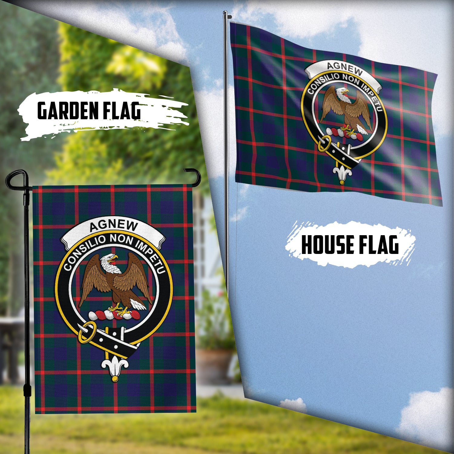 Agnew Modern Tartan Flag with Family Crest Garden Flag (Vertical) - Tartanvibesclothing
