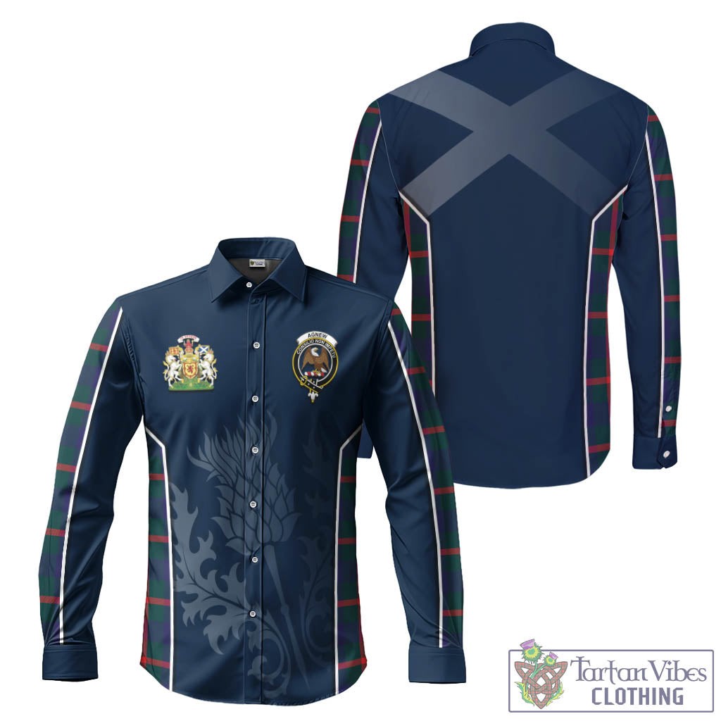 Tartan Vibes Clothing Agnew Modern Tartan Long Sleeve Button Up Shirt with Family Crest and Scottish Thistle Vibes Sport Style