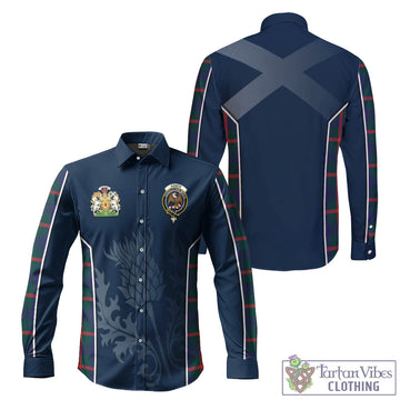 Agnew Tartan Long Sleeve Button Up Shirt with Family Crest and Scottish Thistle Vibes Sport Style