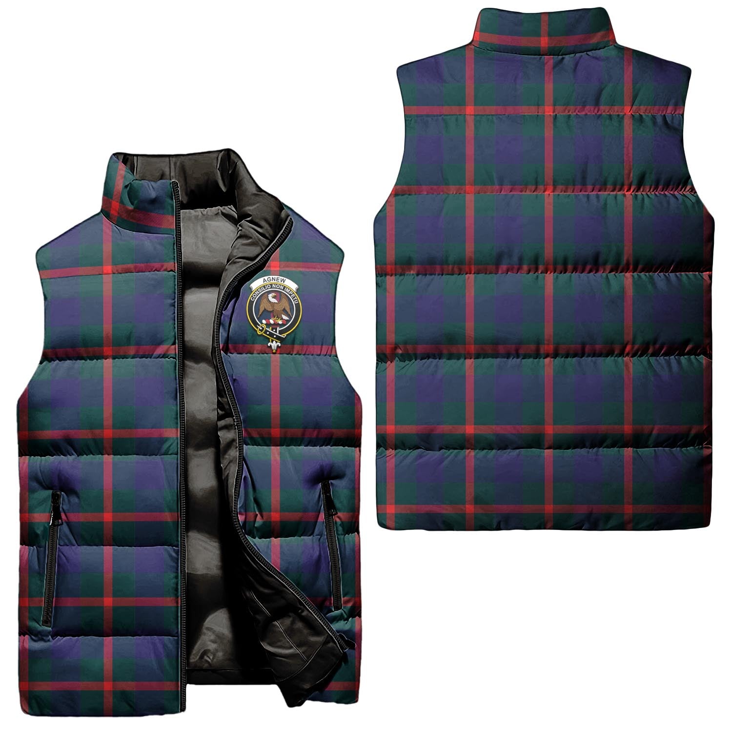 Agnew Tartan Sleeveless Puffer Jacket with Family Crest Unisex - Tartan Vibes Clothing