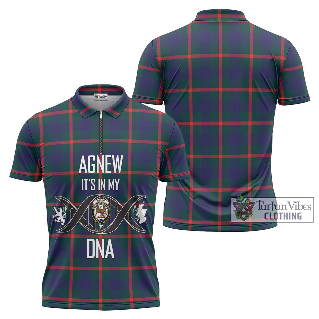 Agnew Tartan Zipper Polo Shirt with Family Crest DNA In Me Style Unisex - Tartanvibesclothing Shop