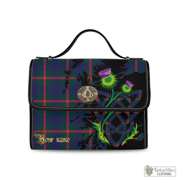 Agnew Modern Tartan Waterproof Canvas Bag with Scotland Map and Thistle Celtic Accents