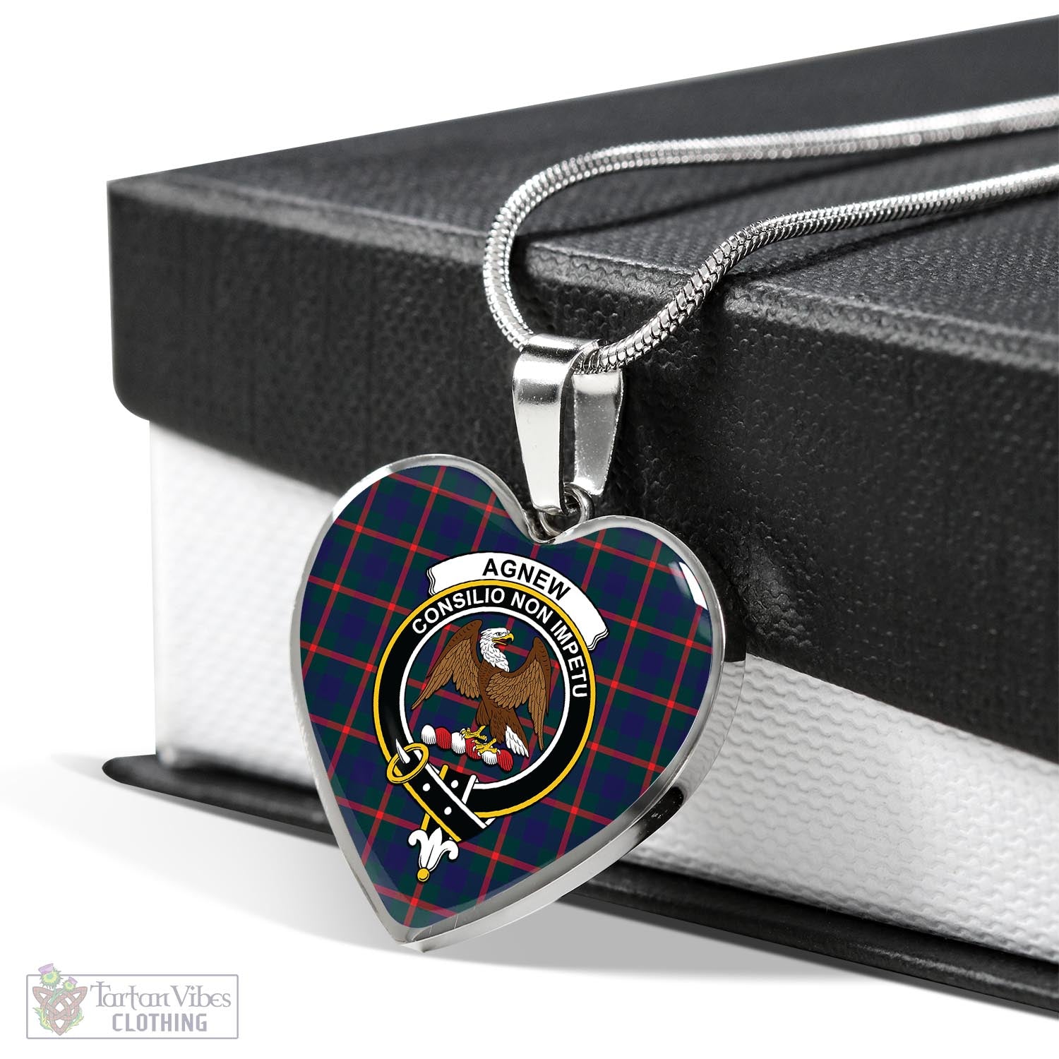 Tartan Vibes Clothing Agnew Modern Tartan Heart Necklace with Family Crest