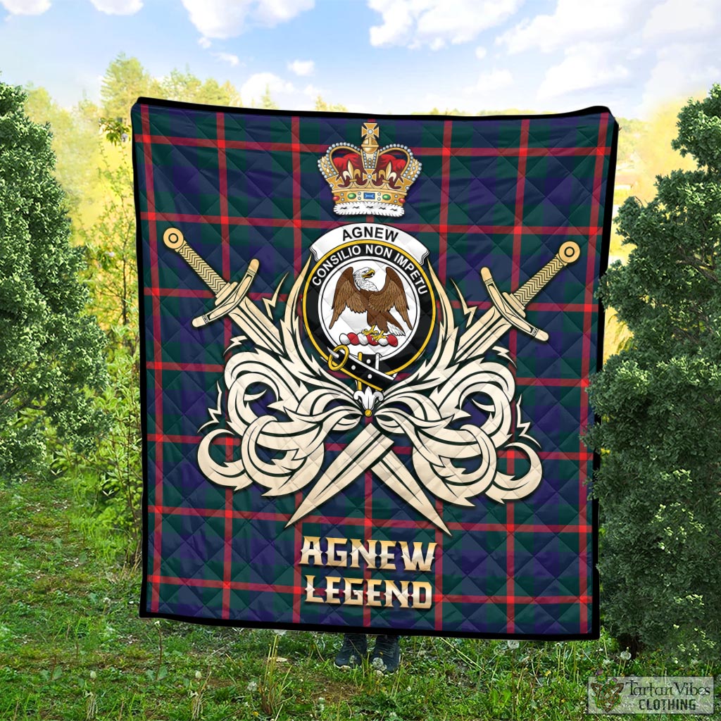 Tartan Vibes Clothing Agnew Modern Tartan Quilt with Clan Crest and the Golden Sword of Courageous Legacy