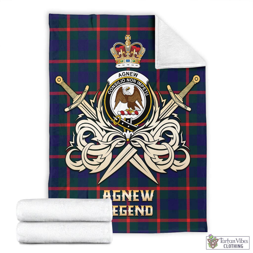 Tartan Vibes Clothing Agnew Modern Tartan Blanket with Clan Crest and the Golden Sword of Courageous Legacy