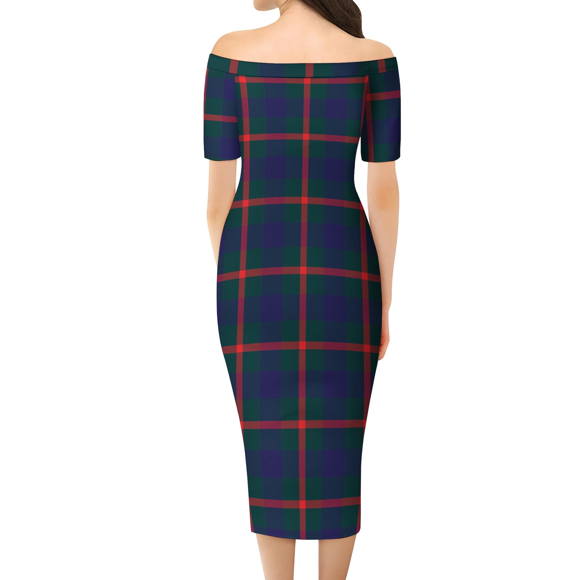 Agnew Modern Tartan Off Shoulder Lady Dress - Tartanvibesclothing