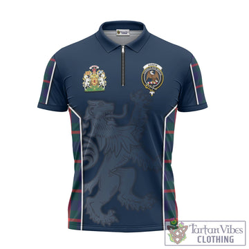 Agnew Modern Tartan Zipper Polo Shirt with Family Crest and Lion Rampant Vibes Sport Style