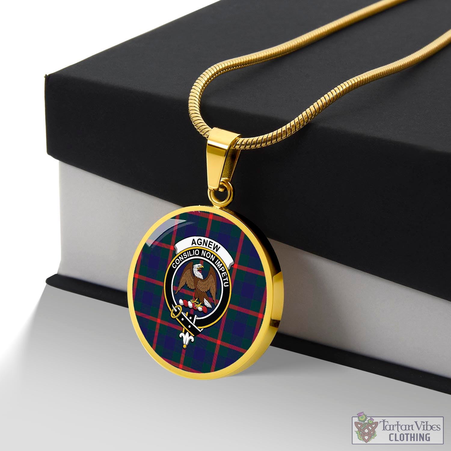 Tartan Vibes Clothing Agnew Modern Tartan Circle Necklace with Family Crest