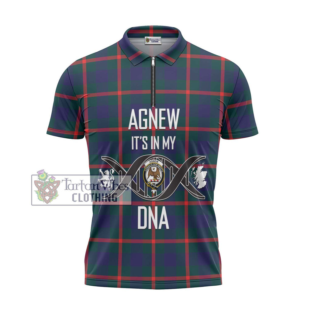 Agnew Tartan Zipper Polo Shirt with Family Crest DNA In Me Style - Tartanvibesclothing Shop