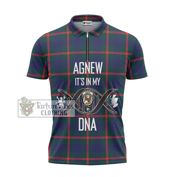 Agnew Tartan Zipper Polo Shirt with Family Crest DNA In Me Style - Tartanvibesclothing Shop
