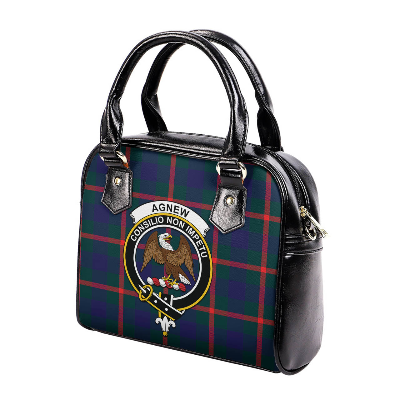 Agnew Modern Tartan Shoulder Handbags with Family Crest - Tartanvibesclothing
