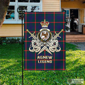 Agnew Tartan Garden Flag with Clan Crest and the Golden Sword of Courageous Legacy