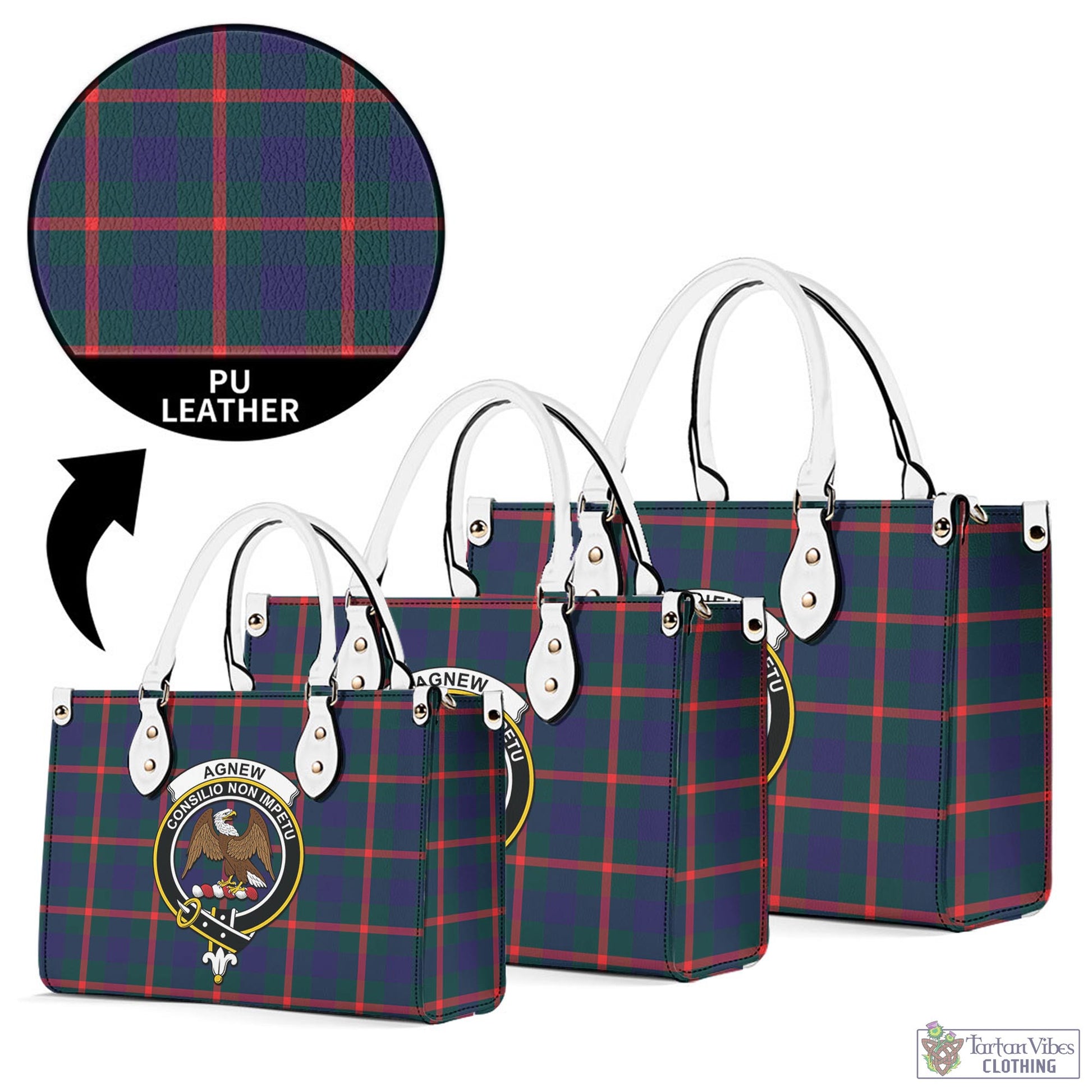 Tartan Vibes Clothing Agnew Modern Tartan Luxury Leather Handbags with Family Crest