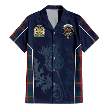 Tartan Vibes Clothing Agnew Modern Tartan Short Sleeve Button Up Shirt with Family Crest and Scottish Thistle Vibes Sport Style